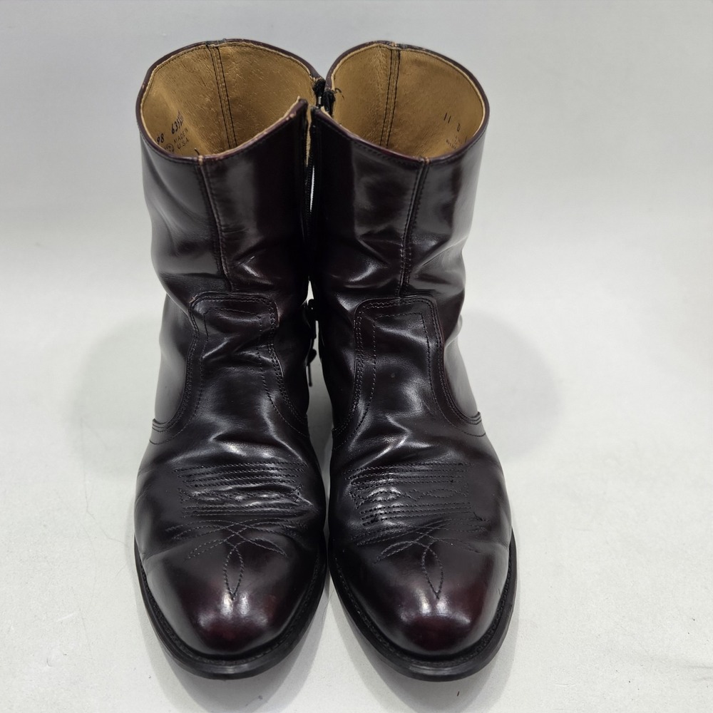 Vintage UFCW 1198 Union Leather Zip Up Western Ankle Boots Burgundy Mens 11 D - Picture 3 of 16